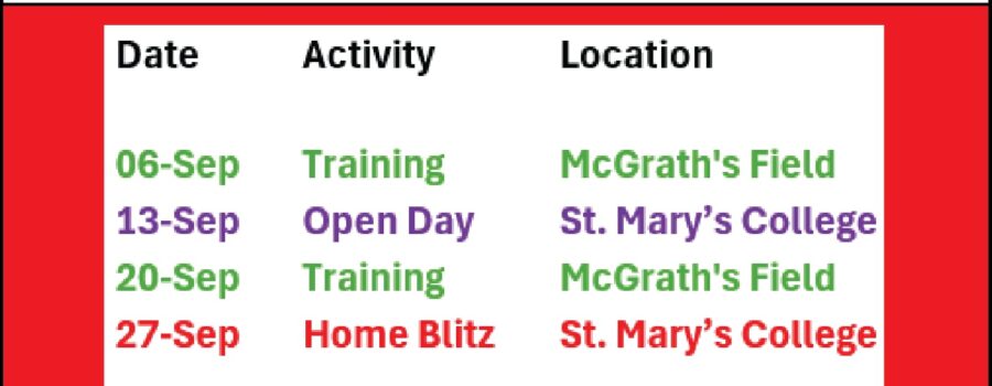Galway Bay Rugby Club – Autumn Training & Fixtures
